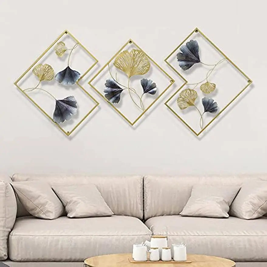 Zestaw 3 metalowych dekoracji 3D Ginkgo na ścianę