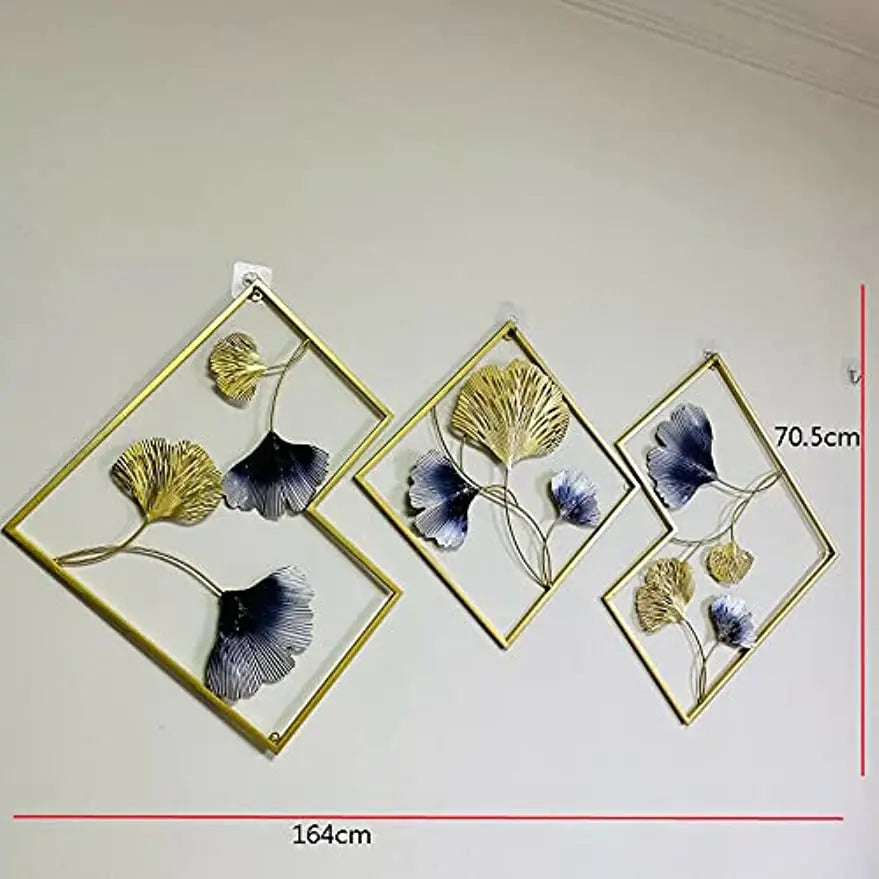 Zestaw 3 metalowych dekoracji 3D Ginkgo na ścianę